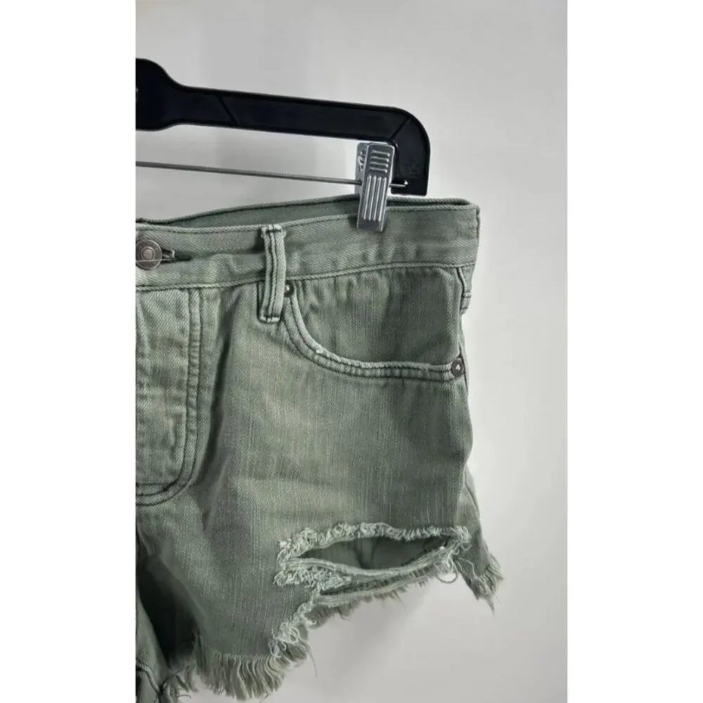 We The Free Loving Good Vibrations Green Distressed Cutoff Jean Shorts Size 29